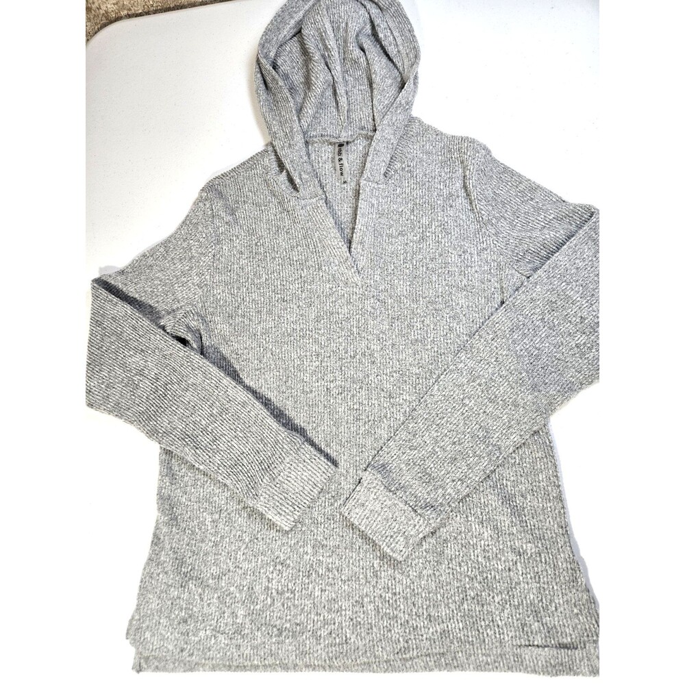 Ebb & Flow Women Gray Ribbed Knit Hoodie Pullover Sz Medium Stretch